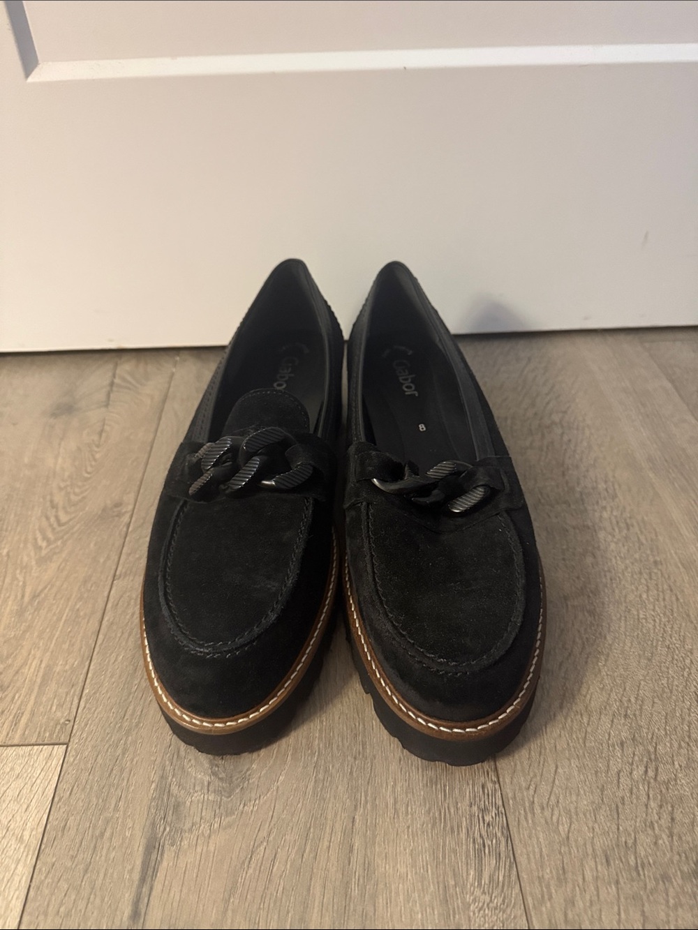 Gabor Black Suede Chain Detail Loafers